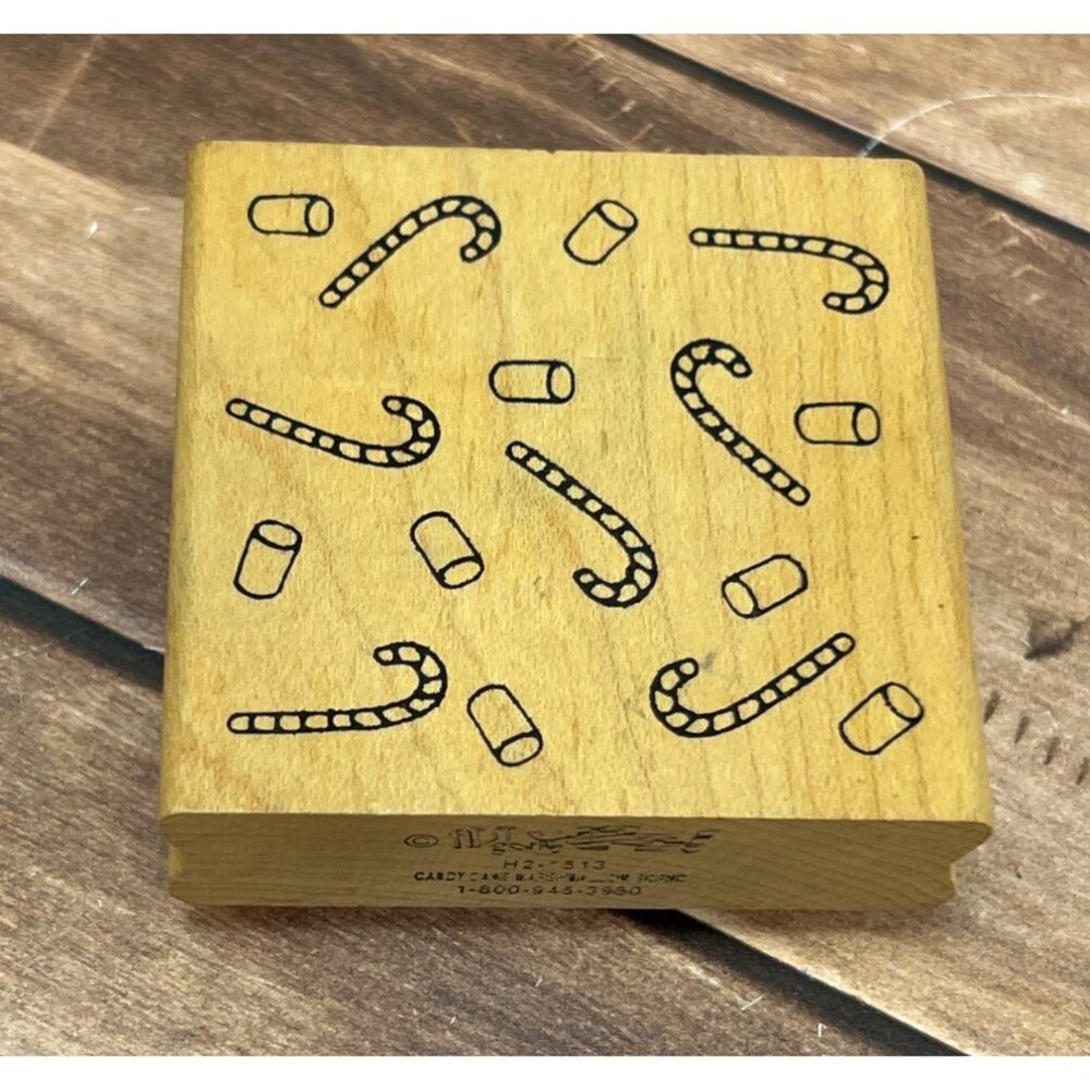 VINTAGE ART GONE WILD H2-1513 # CANDY CANE MARSHMALLOW WOOD MOUNTED RUBBER STAMP